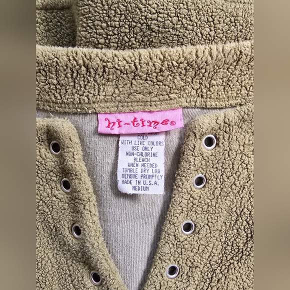 Vintage 90's  Hi-Time Olive Green  Fuzzy Knit Pullover Sweater Grommet Detail - Picture 5 of 5